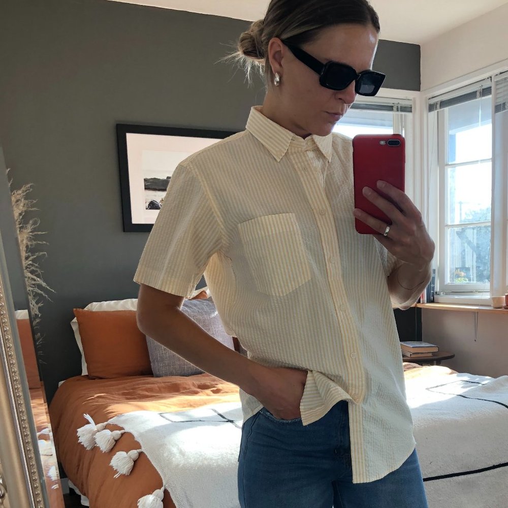 Pastel Yellow Linen button-up